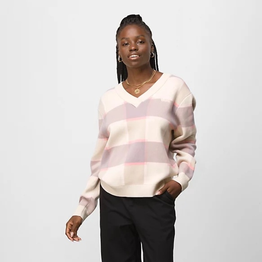 Vans Women’s Plaid‎ V-Neck Oversized Sweater Size Medium
